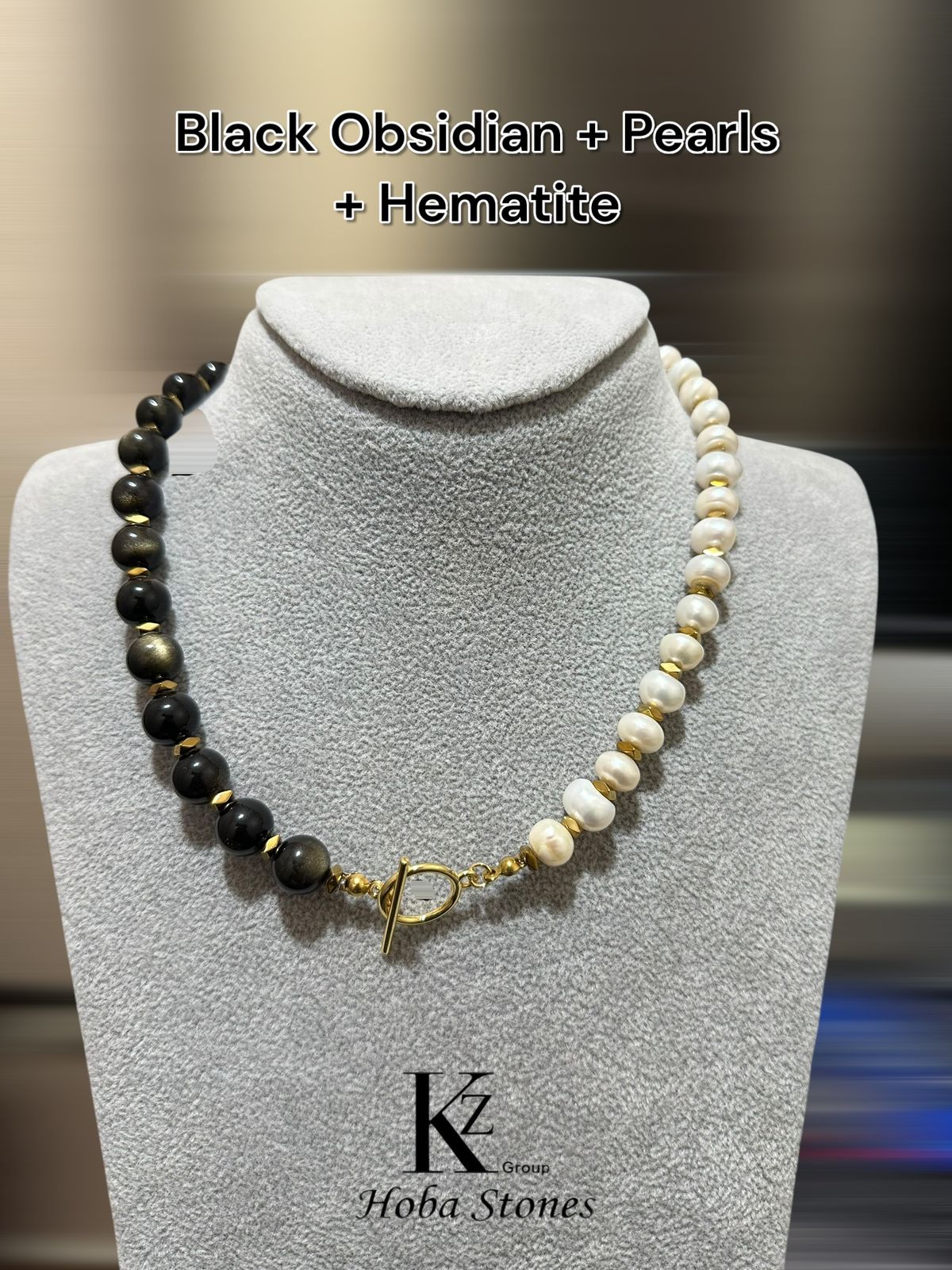 Necklace Black Obsidian with Pearl - Image 2