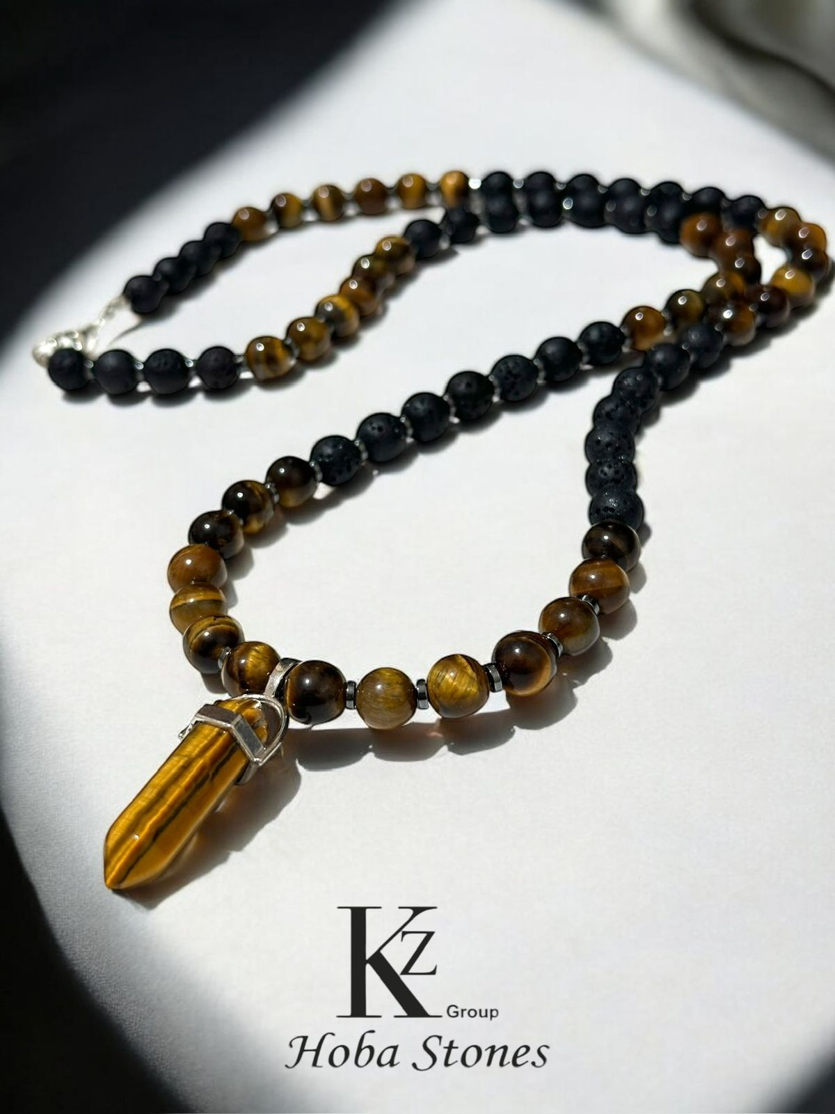 Tiger eye with Lava necklace and tiger eye pendant - Image 2