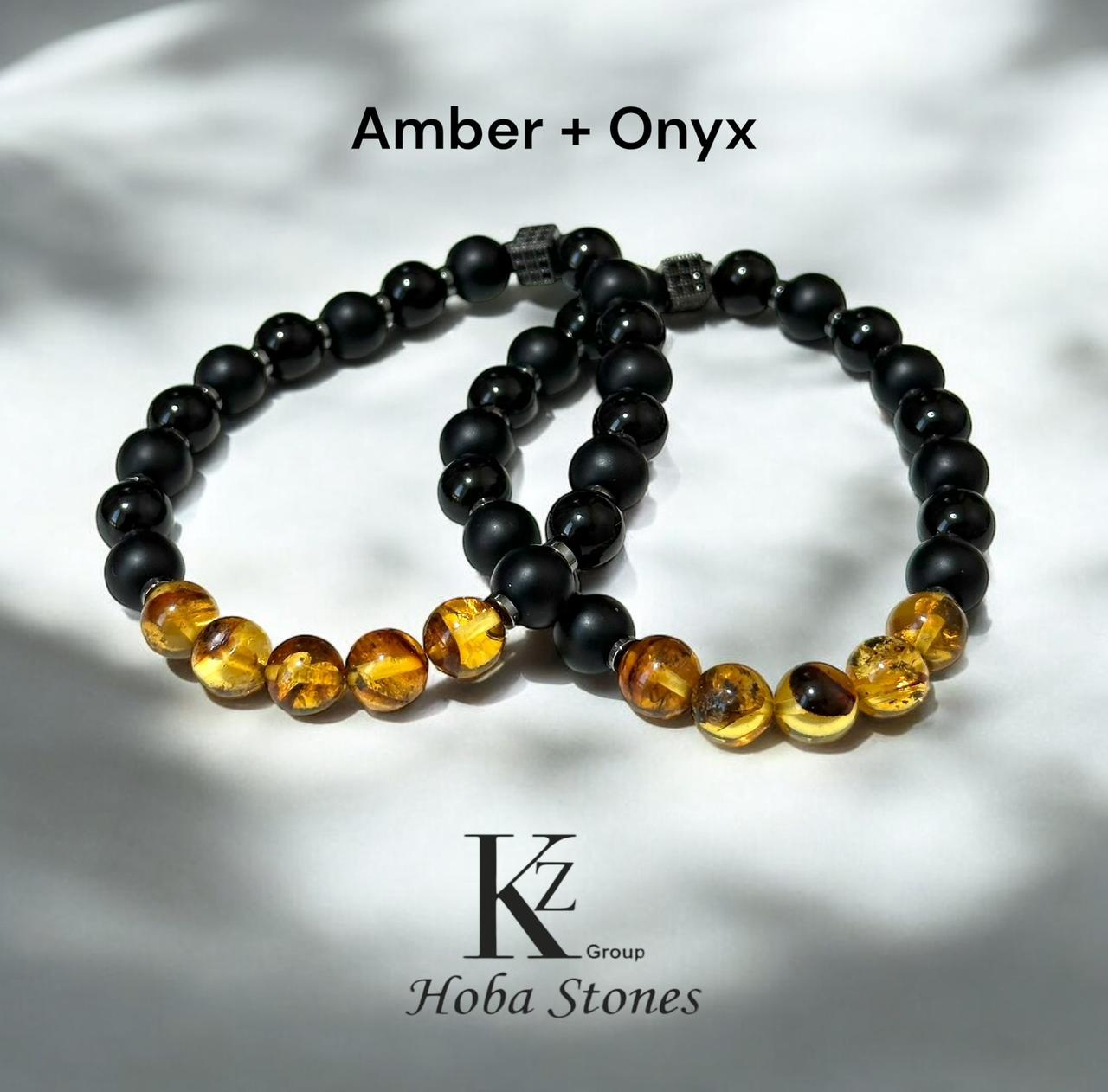 Bracelet Amber with Onyx and hematite separators - Image 1