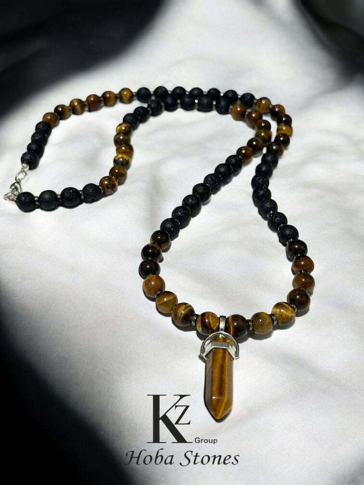 Tiger eye with Lava necklace and tiger eye pendant - Image 3