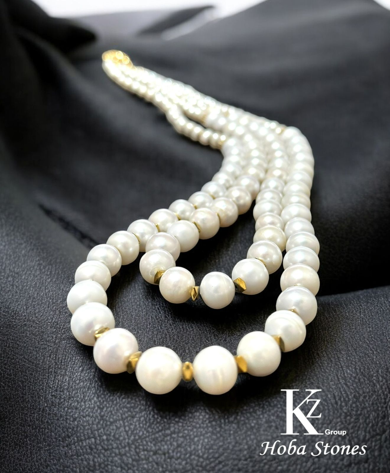 Pearl necklace double with hematite separators and 60cm long - Image 2