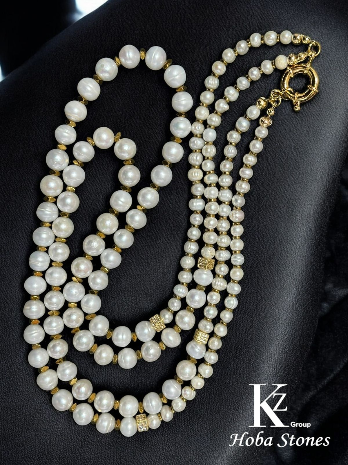 Pearl necklace double with hematite separators and 60cm long - Image 1