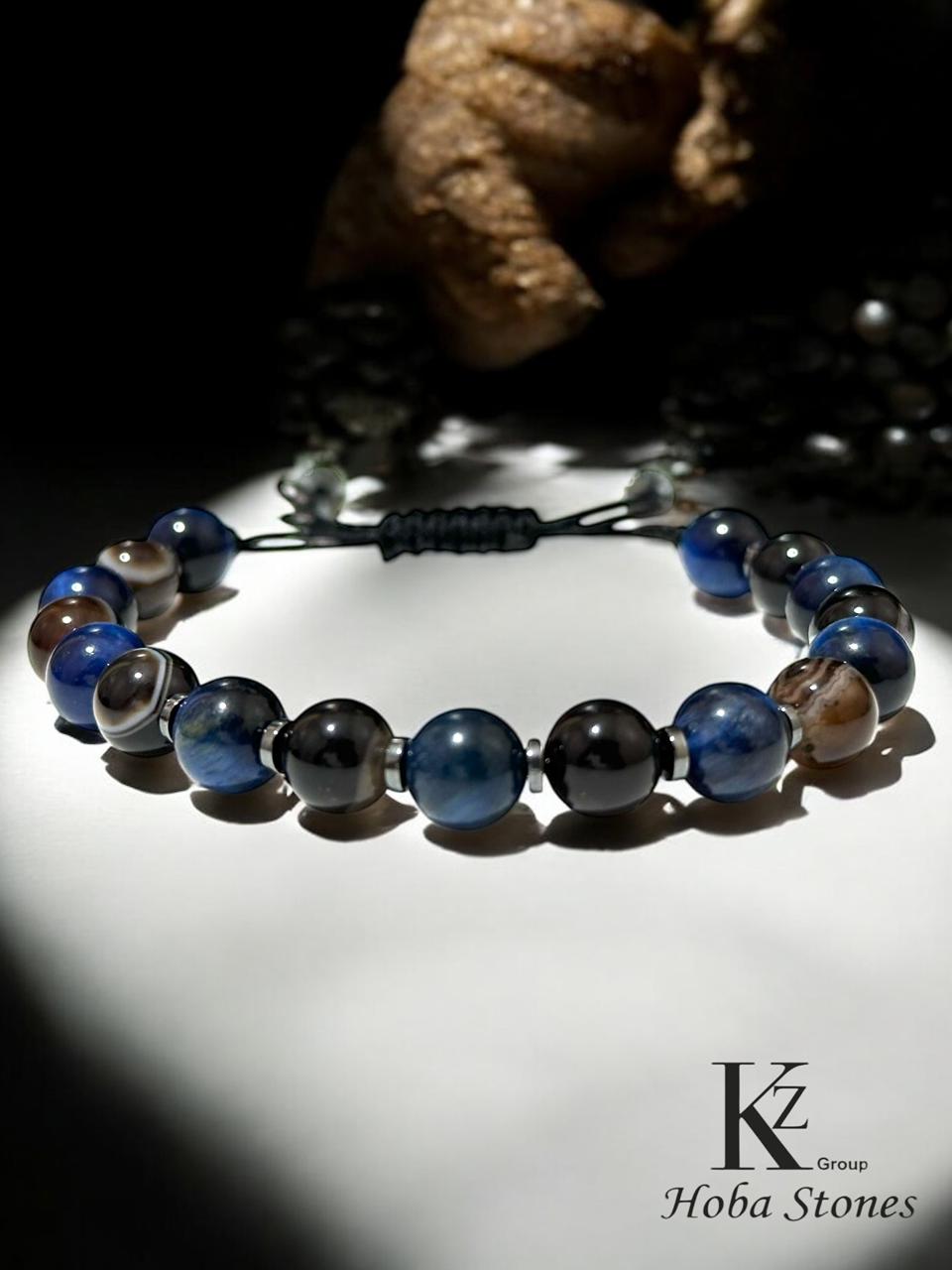 Bracelet Blue Tiger eye with Soliman’s Agate and Hematite separators - Image 3