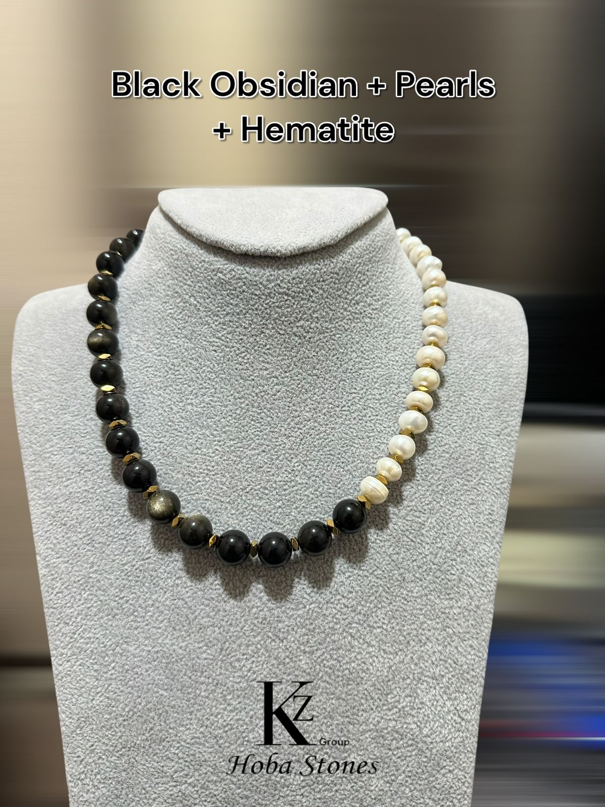 Necklace Black Obsidian with Pearl - Image 4