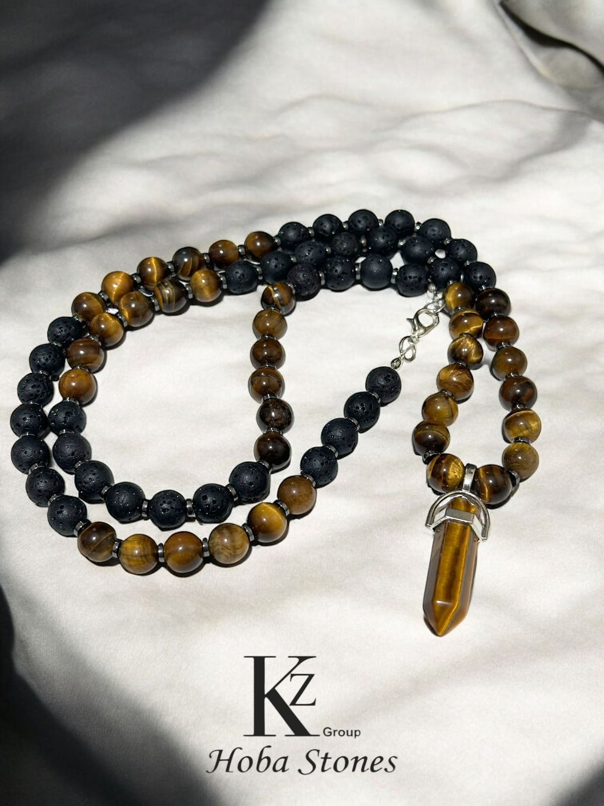 Tiger eye with Lava necklace and tiger eye pendant - Image 1