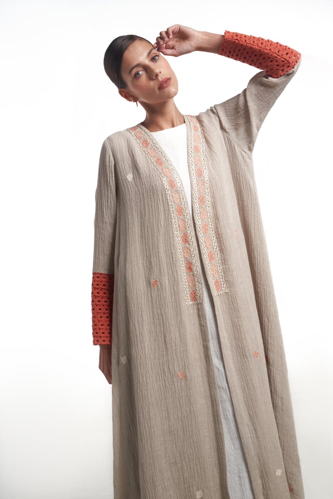 Woven Stitch Embroidery Abaya - Image 2