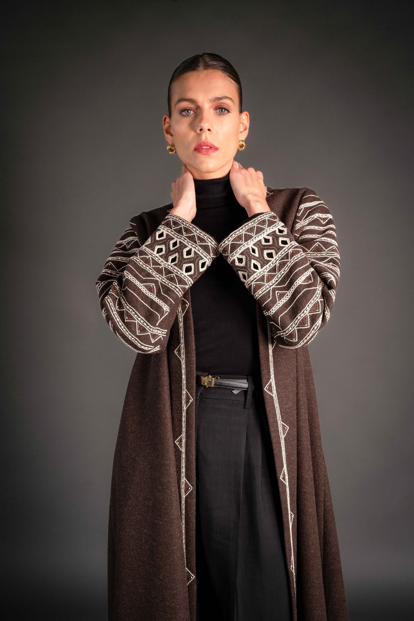 Brown abaya with embroidery on the sleeve - Image 6