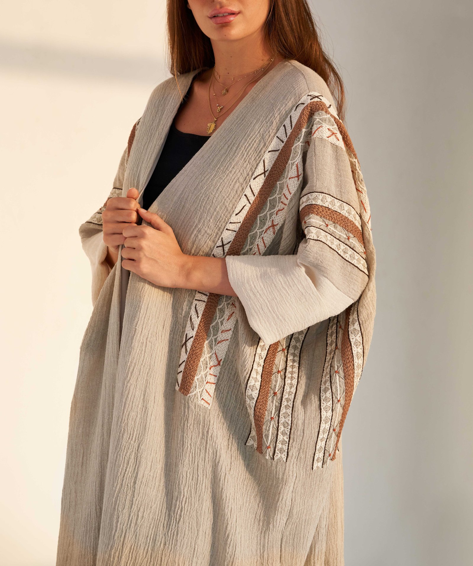Bisht Abaya with Bohemian Embroidery  - Image 2