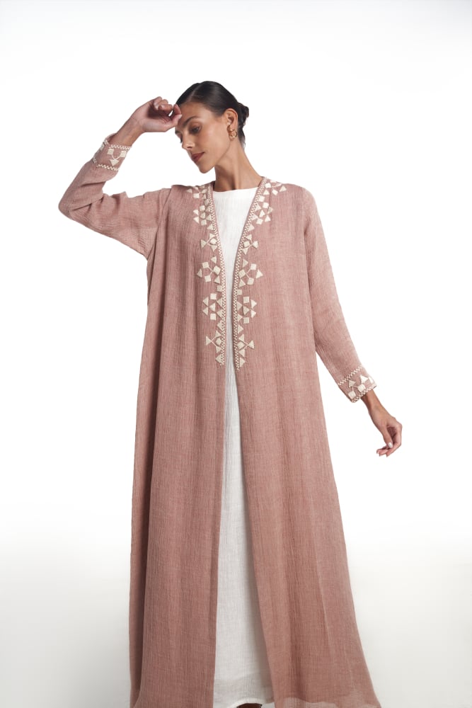 Woven Stitch Embroidery Abaya - Image 1