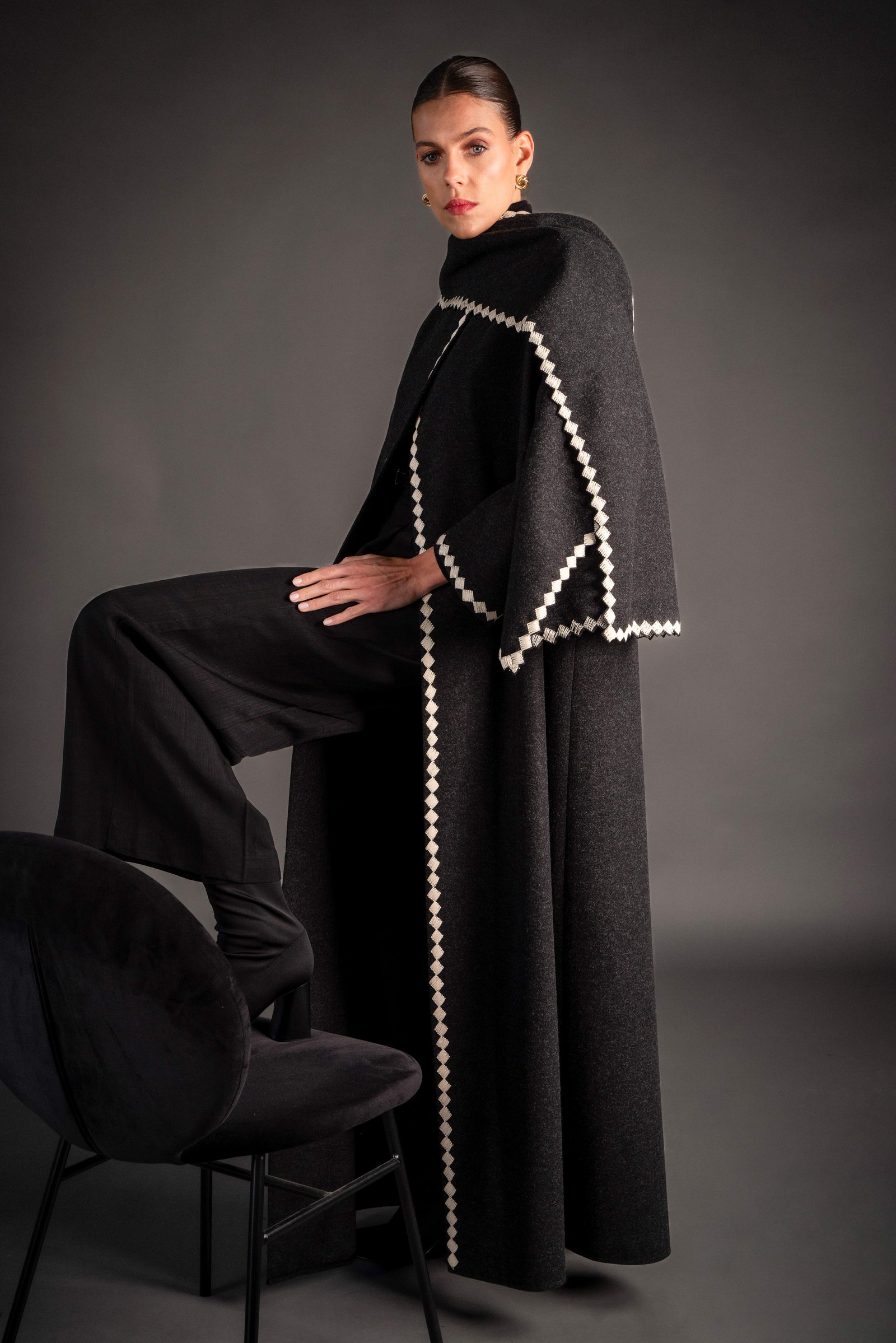 Black Abaya with scarf and embroidery - Image 1