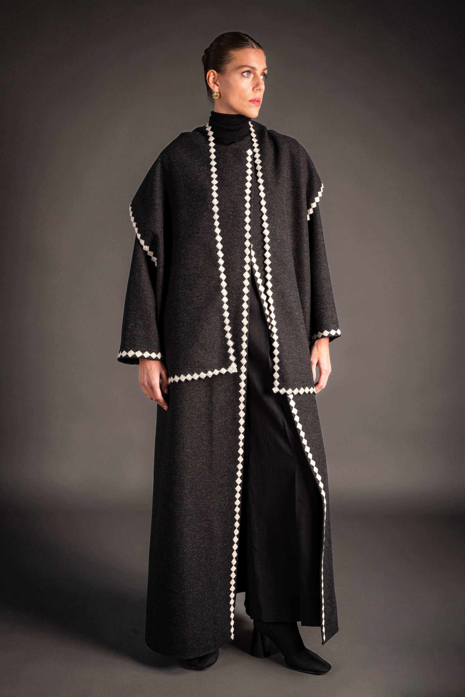 Black Abaya with scarf and embroidery - Image 2