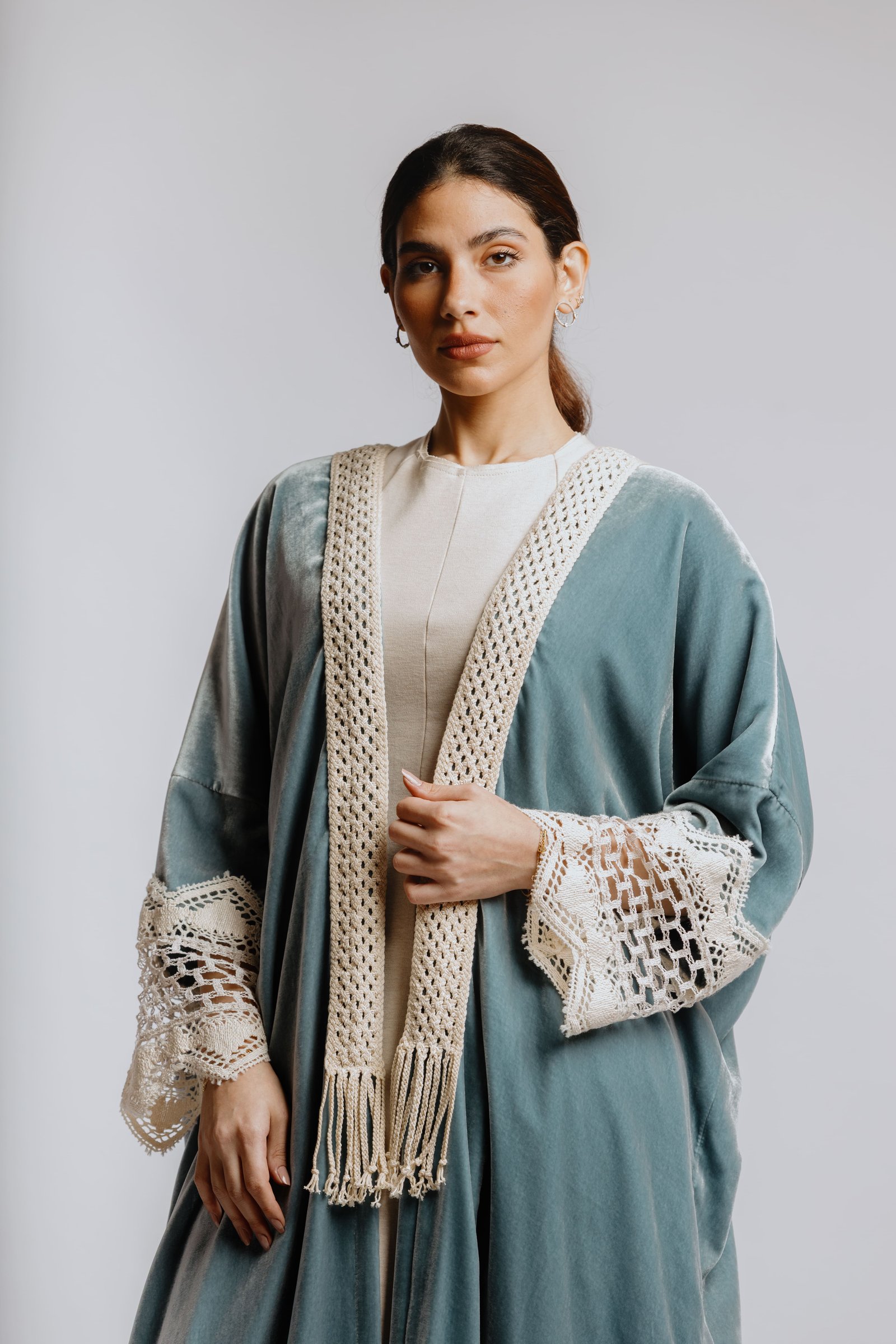 Blue velvet Bisht Abaya - Image 5