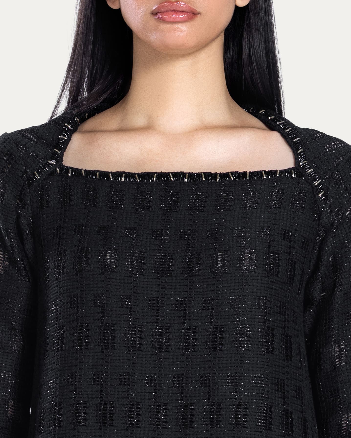 Shinny black crochet with embroidery - Image 4