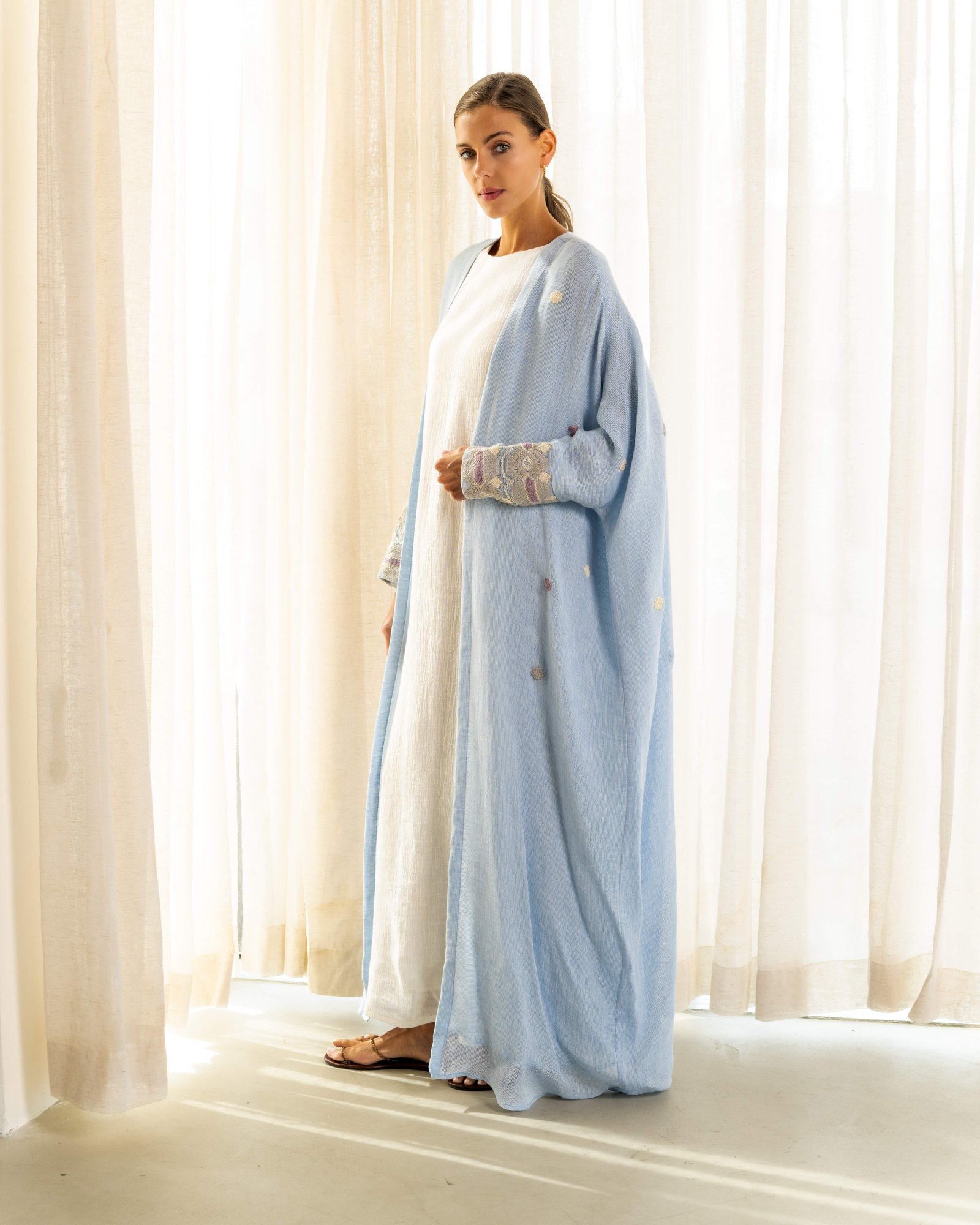 Abaya with hand embroidery on sleeve - Image 1