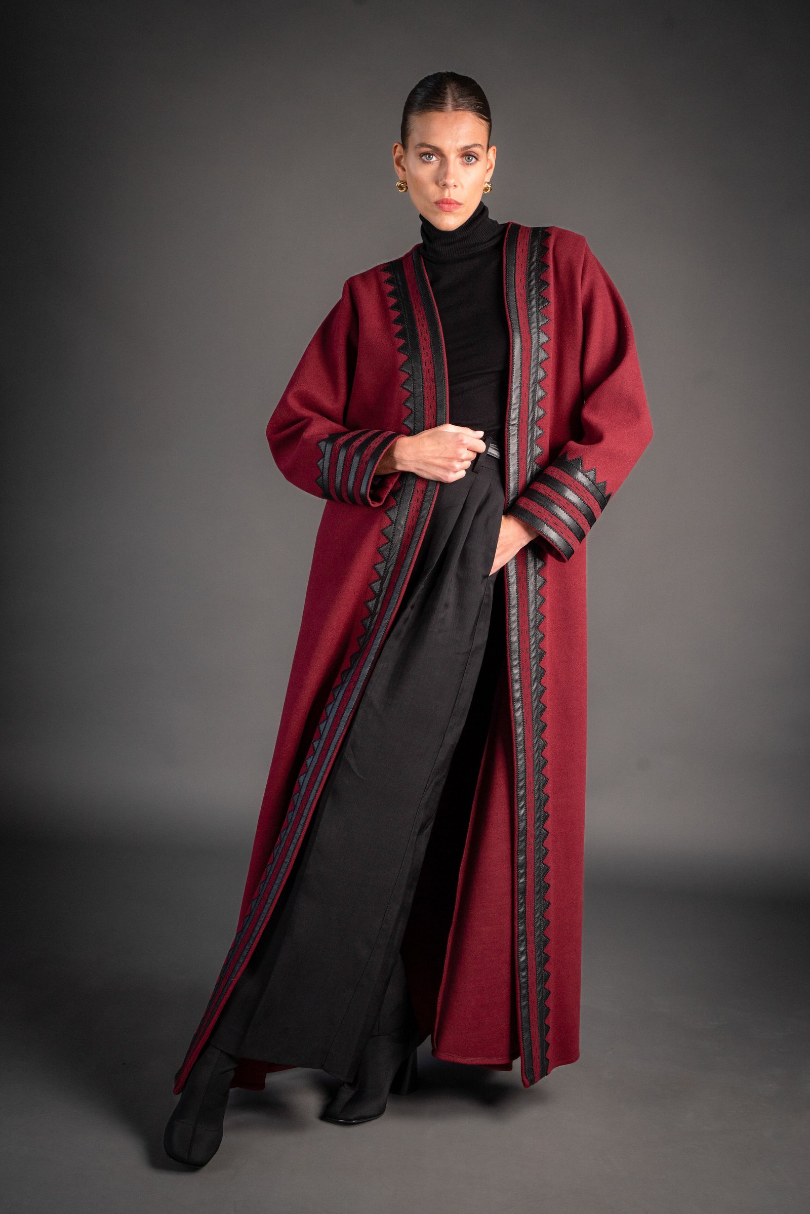 Maroon Gogh abaya with leather embroidery - Image 3