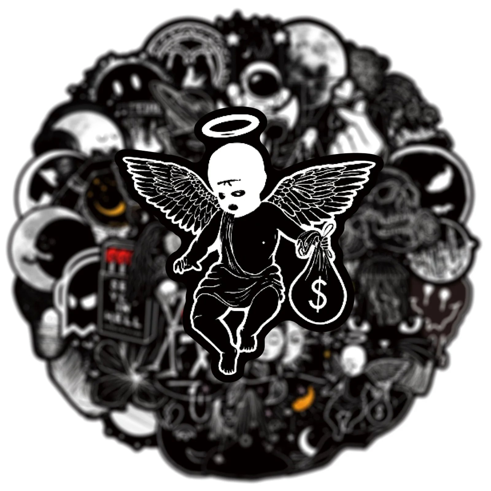 50Pcs Black And White Art Styling Stickers Laptop Luggage Phone Case Guitar Fridge Car Motorcycle Cool Ins Decals - Image 5