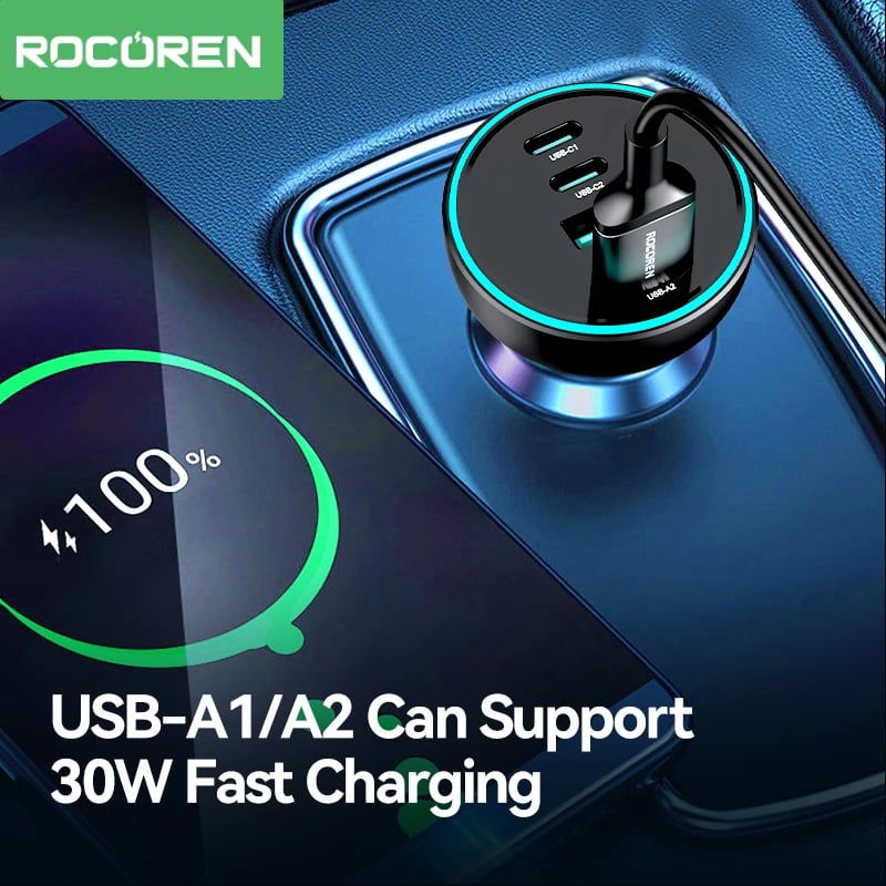 Rocoren 70W 4 in 1 Car Charger USB Type C QC4.0 PD3.0 Super Fast Charging Car Quick Charger Adapter for iPhone 15 Xiaomi Samsung - Image 4