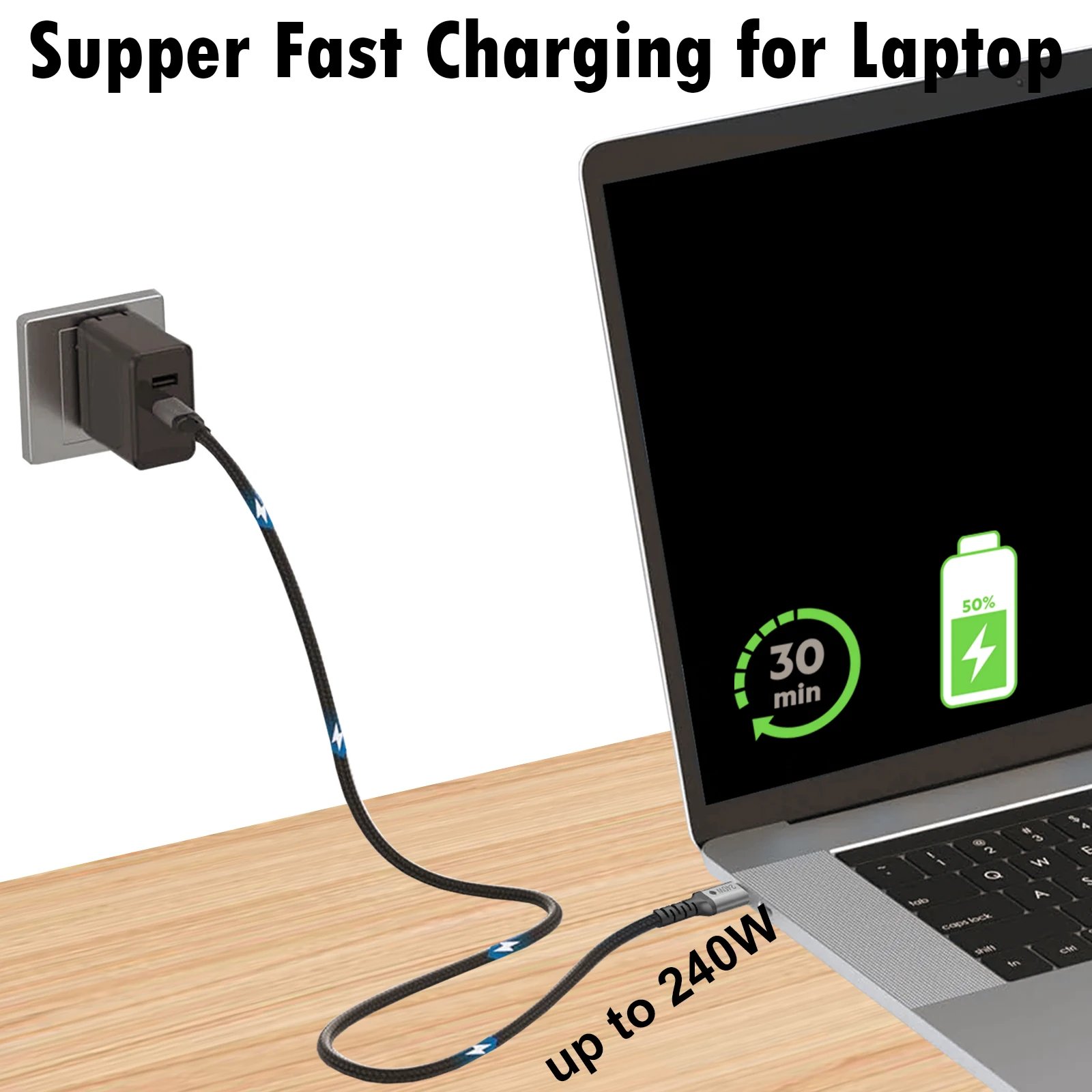 كابل USB-C إلى USB-C بقدرة 240 وات، شحن سريع PD 3.1، متوافق مع 140 وات/100 وات/60 وات، iPhone 15 Pro Max، MacBook Pro، Galaxy S24 - صورة 2