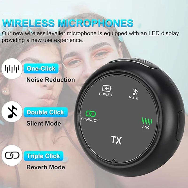 2in1 Professional Wireless Lavalier Microphone for Type-c/IOS Receiver Live broadcast/interview/Recording Noise Microphone - Image 5