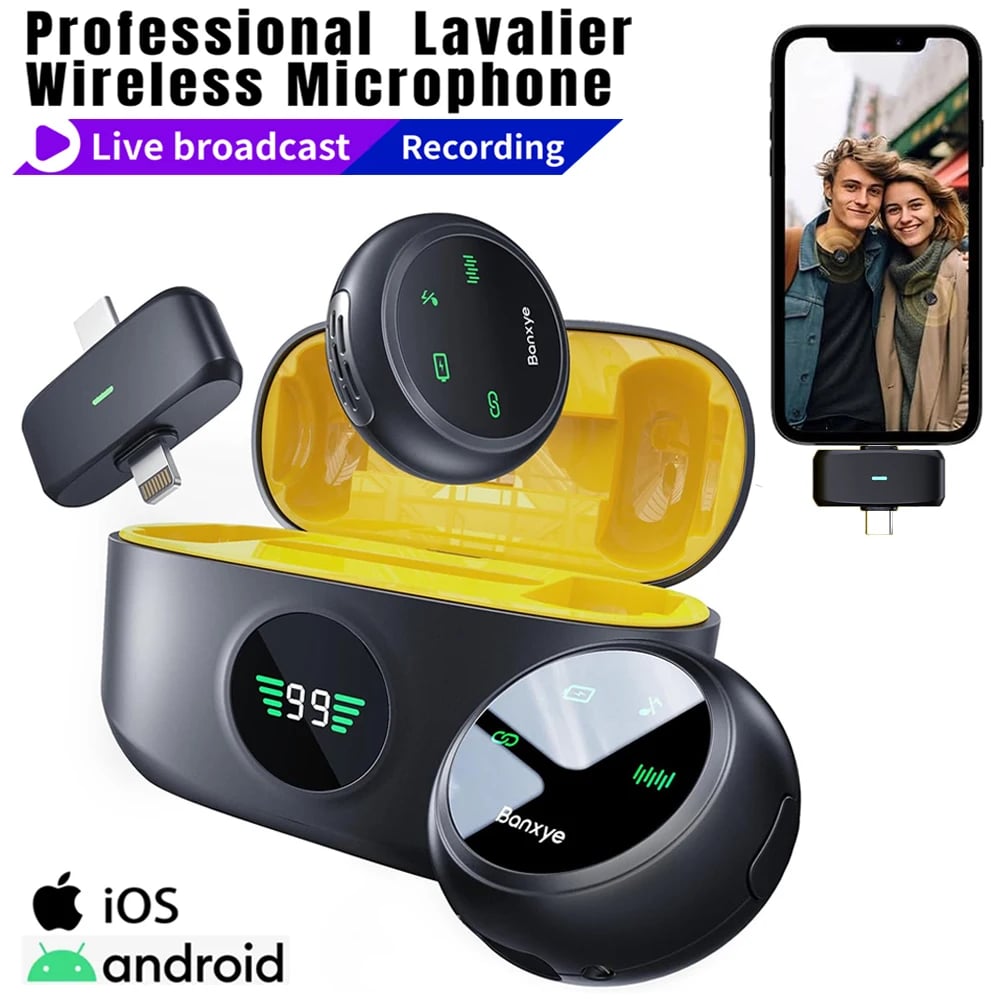 2in1 Professional Wireless Lavalier Microphone for Type-c/IOS Receiver Live broadcast/interview/Recording Noise Microphone - Image 1