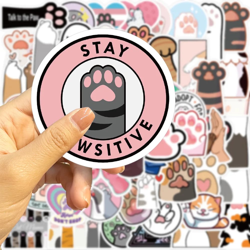 Cat Paw Stickers, Cute Paw Print Stickers, 61PCS Funny Vinyl Waterproof Stickers for Water Bottle Laptop Journal Scrapbook - Image 1