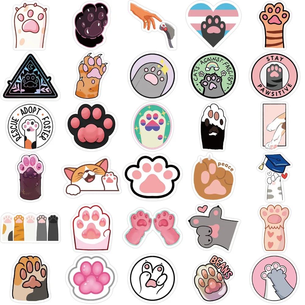 Cat Paw Stickers, Cute Paw Print Stickers, 61PCS Funny Vinyl Waterproof Stickers for Water Bottle Laptop Journal Scrapbook - Image 3