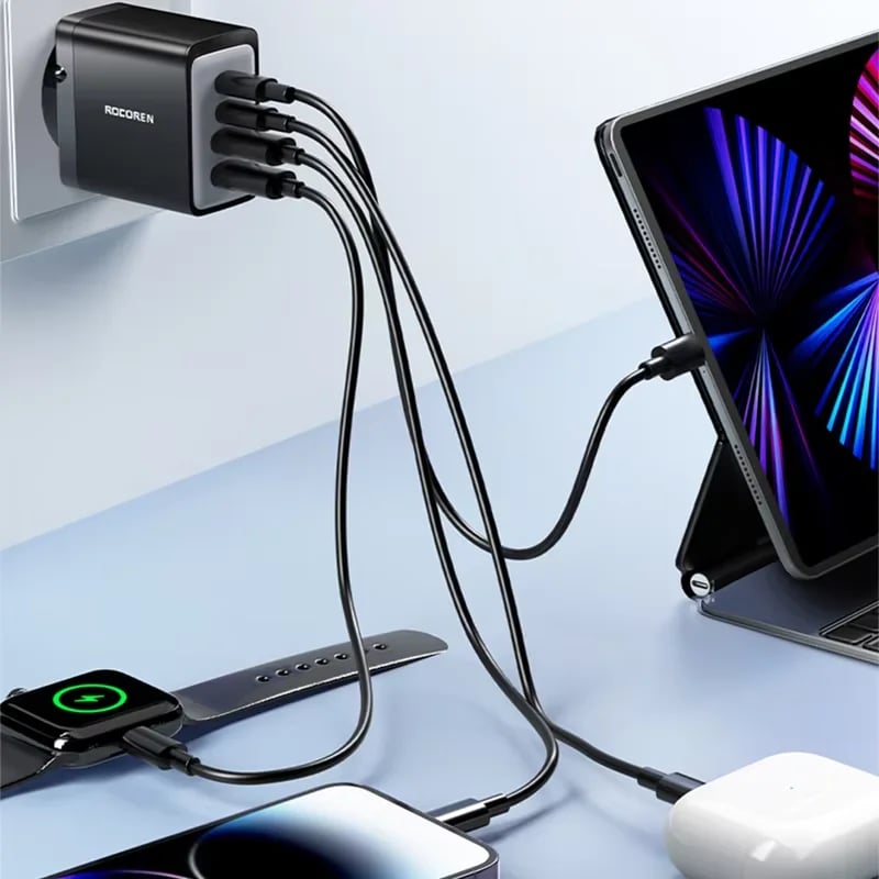 Rocoren GaN 45W 4 in 1 Multiple Ports Fast Charging USB Type C Portable Quick Charger For iPhone 17 16 15 Pro Max Samsung Xiaomi - Image 2