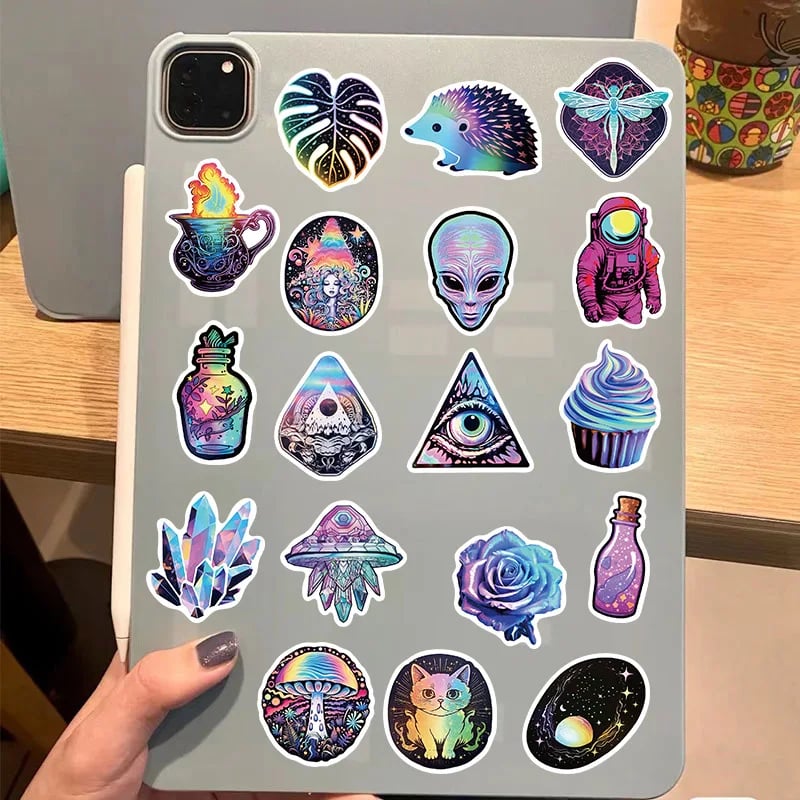 50PCS Laser Cartoon Psychedelic Graffiti Stickers for DIY Luggage Laptop Skateboard Motorcycle Bicycle Stickers - Image 1