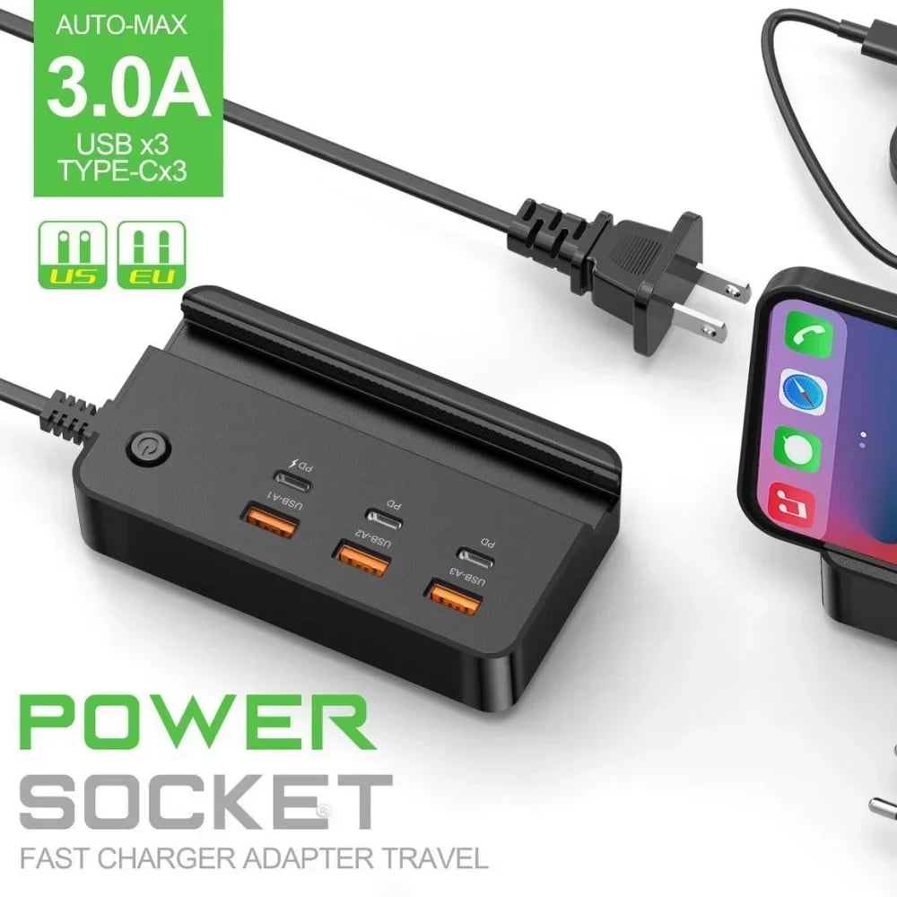 USB Type C Phone Charger Socket 35W 6 Ports Fast Charging Desktop Power Strip With Phone Holder For iPhone Samsung Xiaomi Huawei - Image 8