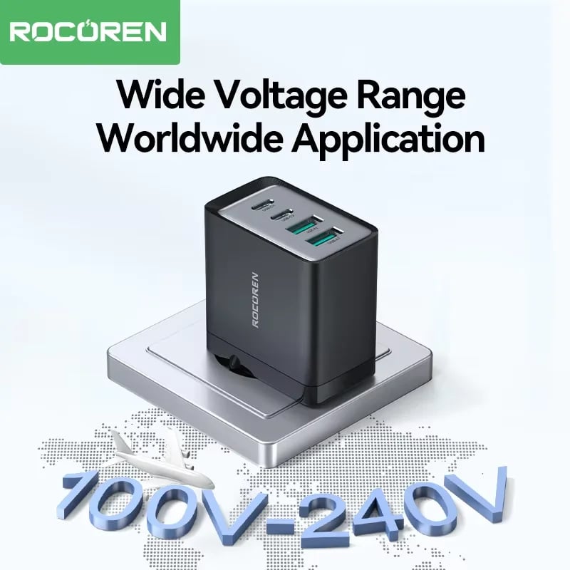 Rocoren GaN 45W 4 in 1 Multiple Ports Fast Charging USB Type C Portable Quick Charger For iPhone 17 16 15 Pro Max Samsung Xiaomi - Image 3