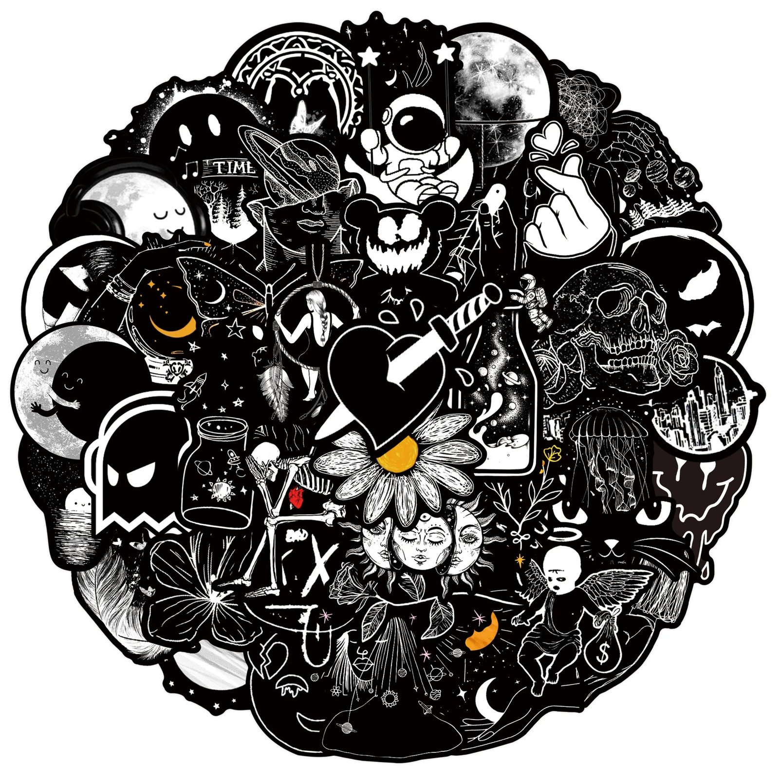 50Pcs Black And White Art Styling Stickers Laptop Luggage Phone Case Guitar Fridge Car Motorcycle Cool Ins Decals - Image 2