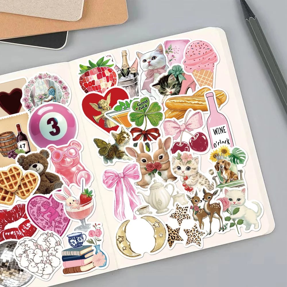 50Pcs Cute Pink Pinterest Stickers Coquette DIY Stickers Scrapbooking Phone Luggage Skateboard Waterproof Decals - Image 3