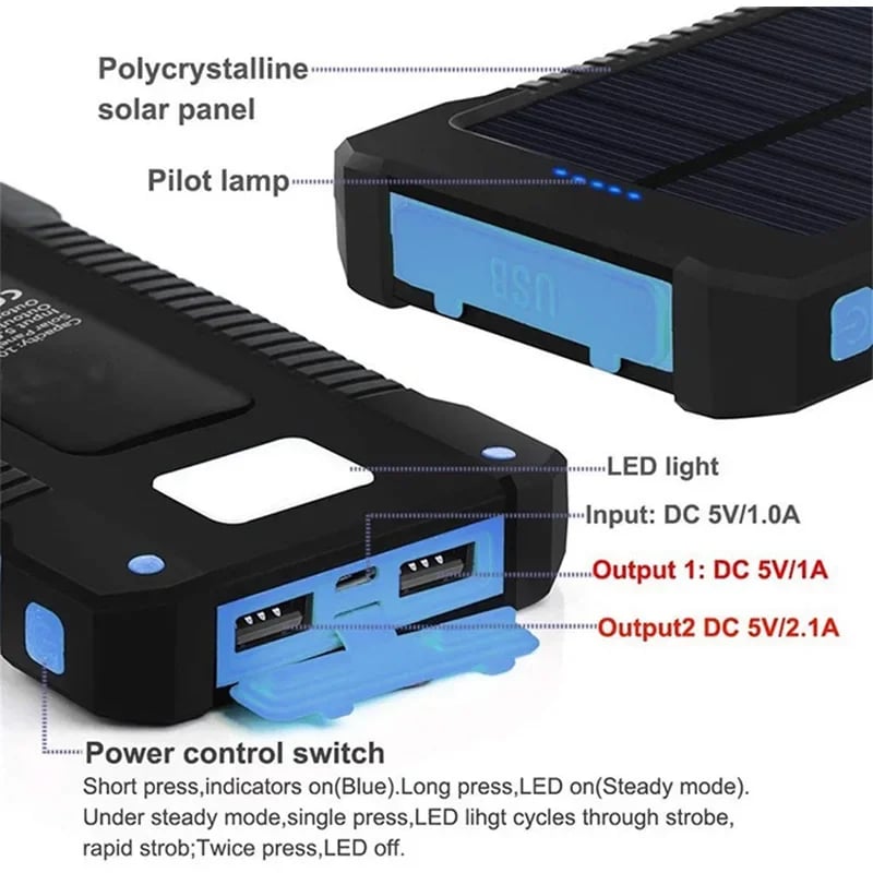Solar Power Bank 100000mAh Waterproof Portable Solar Panel Charger Powerbank for iPhone16 Samsung Huawei Xiaomi External Battery - Image 2