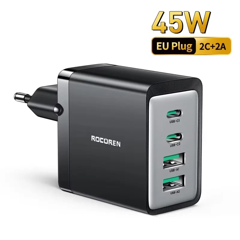 Rocoren GaN 45W 4 in 1 Multiple Ports Fast Charging USB Type C Portable Quick Charger For iPhone 17 16 15 Pro Max Samsung Xiaomi - Image 7