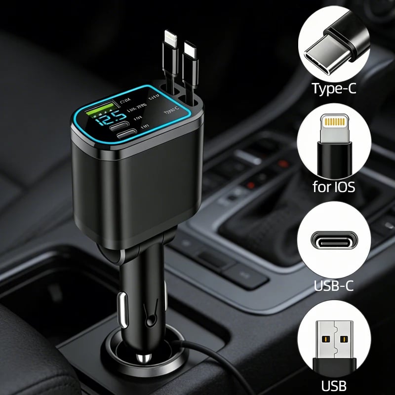 Fast Charging Car Charger 66W USB Type C PD Multiport with Retractable Cable LED Voltage Universal Cigarette Lighter Starlight - Image 5