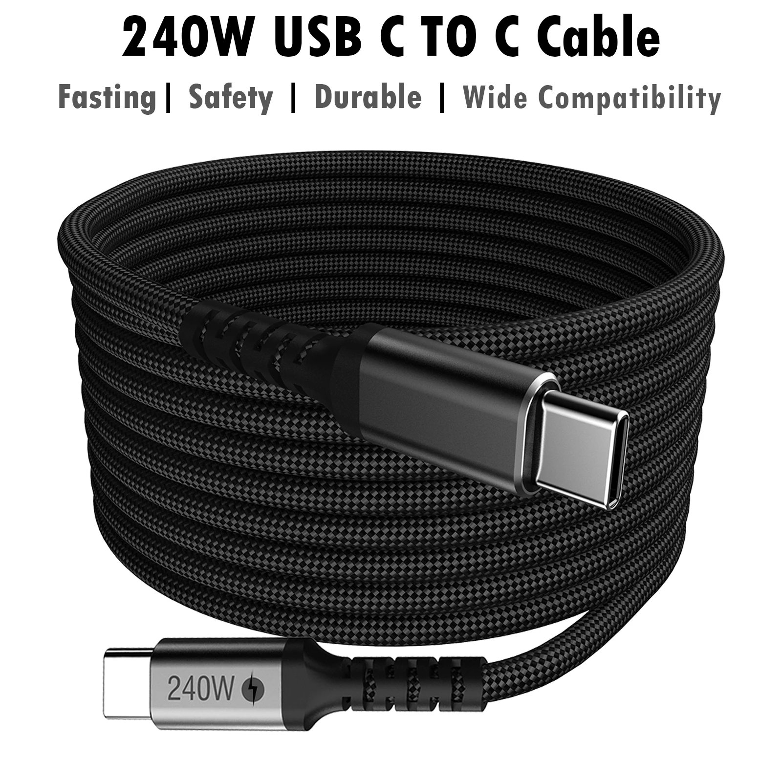 كابل USB-C إلى USB-C بقدرة 240 وات، شحن سريع PD 3.1، متوافق مع 140 وات/100 وات/60 وات، iPhone 15 Pro Max، MacBook Pro، Galaxy S24 - صورة 1