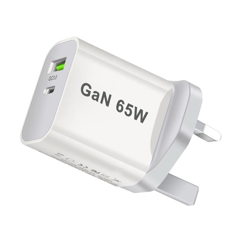 QC3.0/PD Fast Charger 65W Dual Port Charger For AU/EU/UK/US Plug Quick USB/Type-c Mobile Phone Charger For iphone C2C/C2L Cable - Image 1