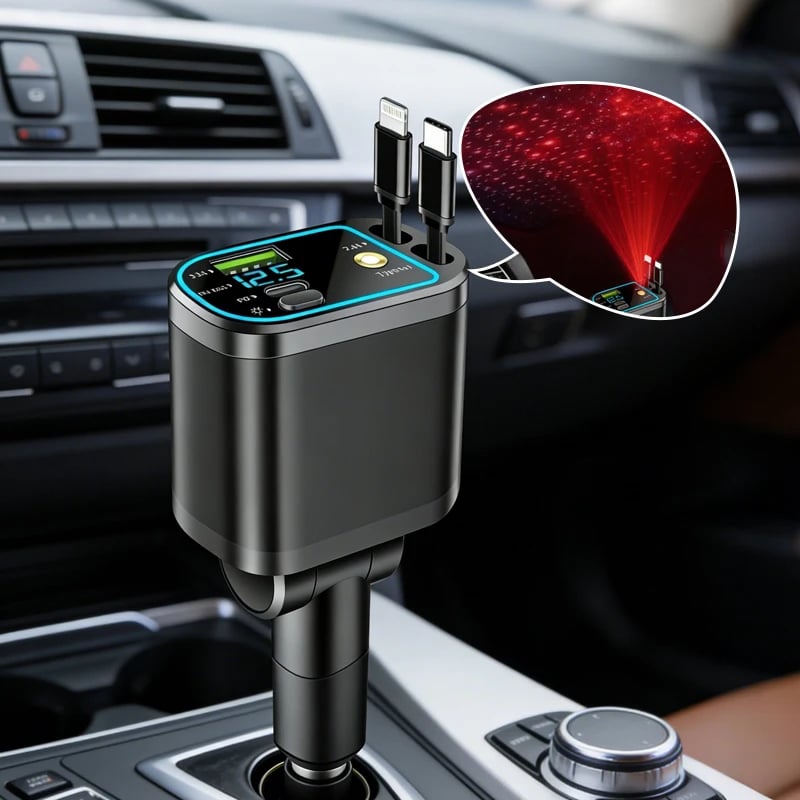 Fast Charging Car Charger 66W USB Type C PD Multiport with Retractable Cable LED Voltage Universal Cigarette Lighter Starlight - Image 1