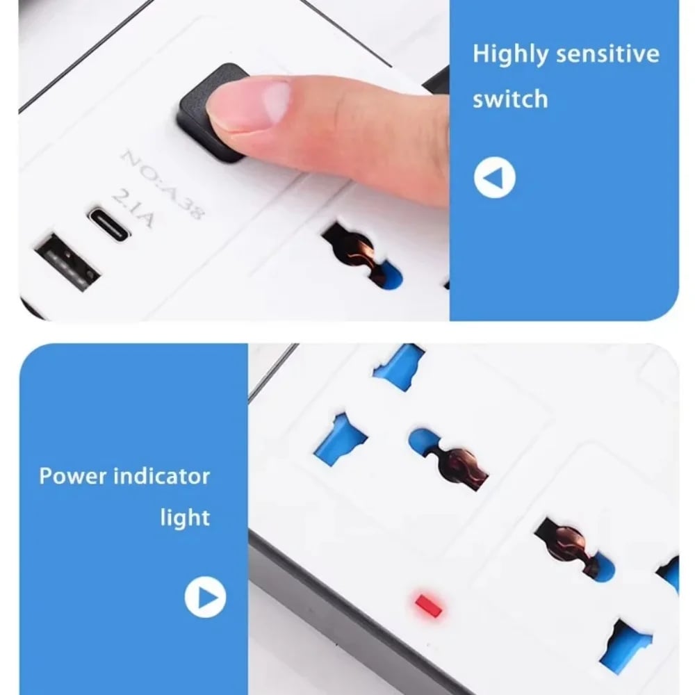 Multi Ports Power Socket Universal Plug EU US UK Power Strip Charger With Extension Cable Type C USB Charger Electrical Socket - Image 5