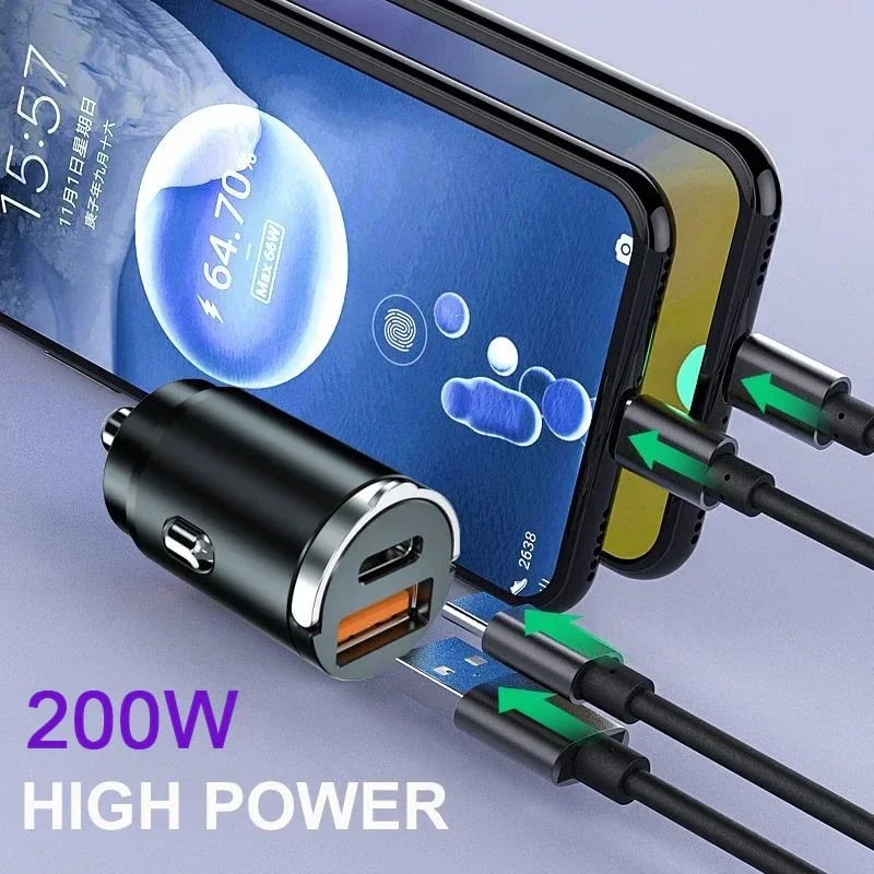 QC3.0 PD Car Charger 5A Fast Charing 2Port 12-24V Cigarette Socket Lighter 100W / 200W Car USBC Charger for iPhone Power Adapter - Image 5