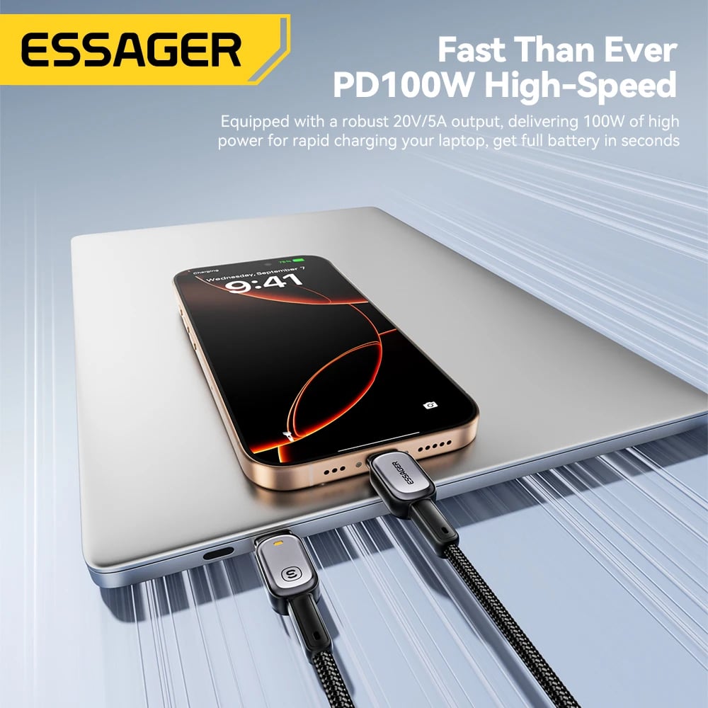 Essager 100W Type C To Type C Cable For iPhone16 15 Xiaomi Samsung Huawei PD Fast Charging For Macbook Tablet Laptop LED Cable - Image 5
