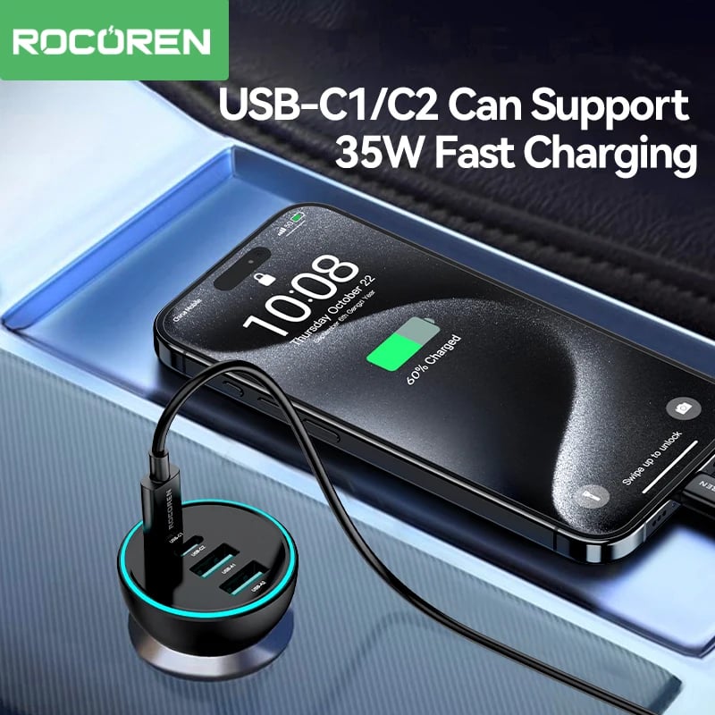 Rocoren 70W 4 in 1 Car Charger USB Type C QC4.0 PD3.0 Super Fast Charging Car Quick Charger Adapter for iPhone 15 Xiaomi Samsung - Image 6