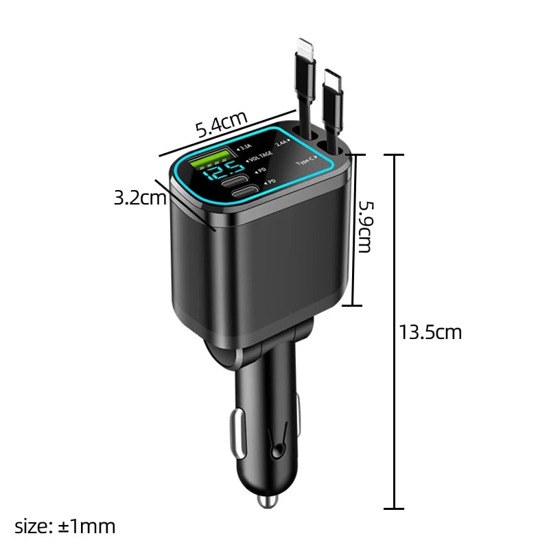 Fast Charging Car Charger 66W USB Type C PD Multiport with Retractable Cable LED Voltage Universal Cigarette Lighter Starlight - Image 2