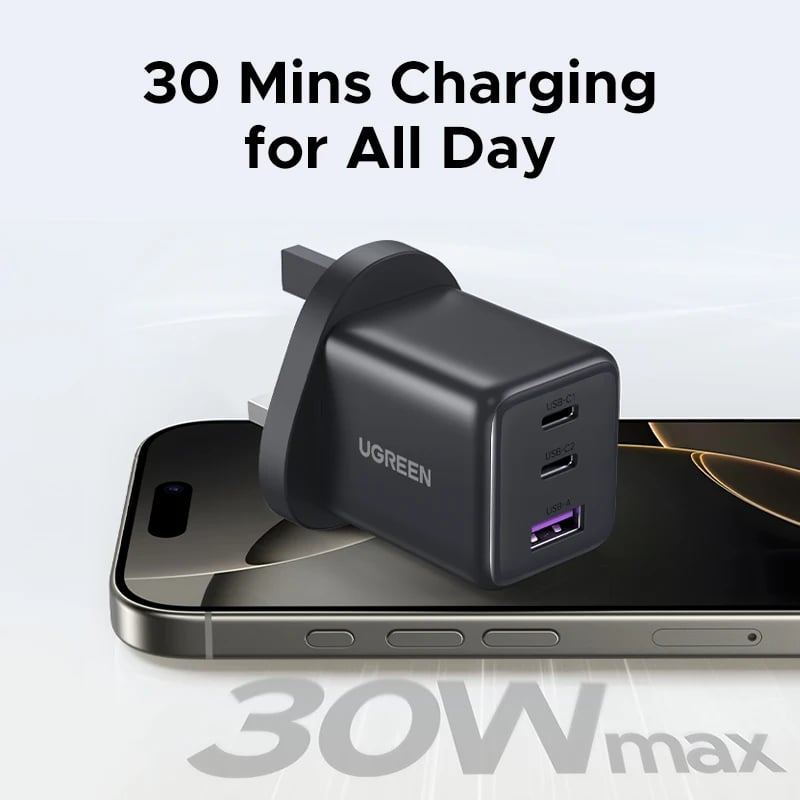 【UK Plug】UGREEN 20W 30W GaN Charger Mini PD 3.0 USB C Phone Charger For iPhone 16 15 14 Pro Samsung S25 Xiaomi Tablet iPad Air - Image 2