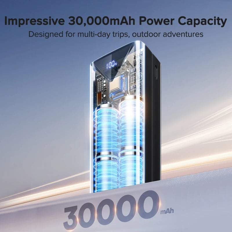 QOOVI 30000mah Power Bank 22.5W Fast Charging Built-in Cable External Large Battery Portable Charger For iPhone Samsung Xiaomi - Image 4