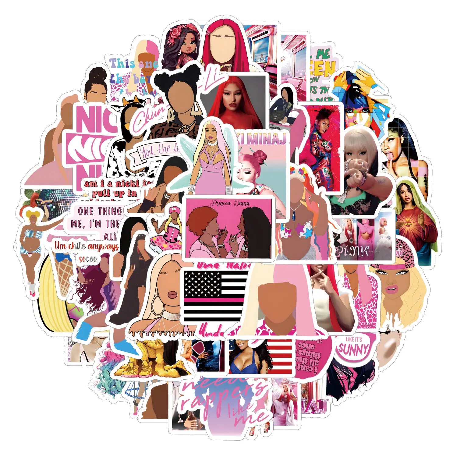 60Pcs/Pack Nicki Minaj Stickers Decals Phone Scrapbook Skateboard Suitcase Refrigerator Graffiti Aesthetic Stickers 100K+ simil - Image 6