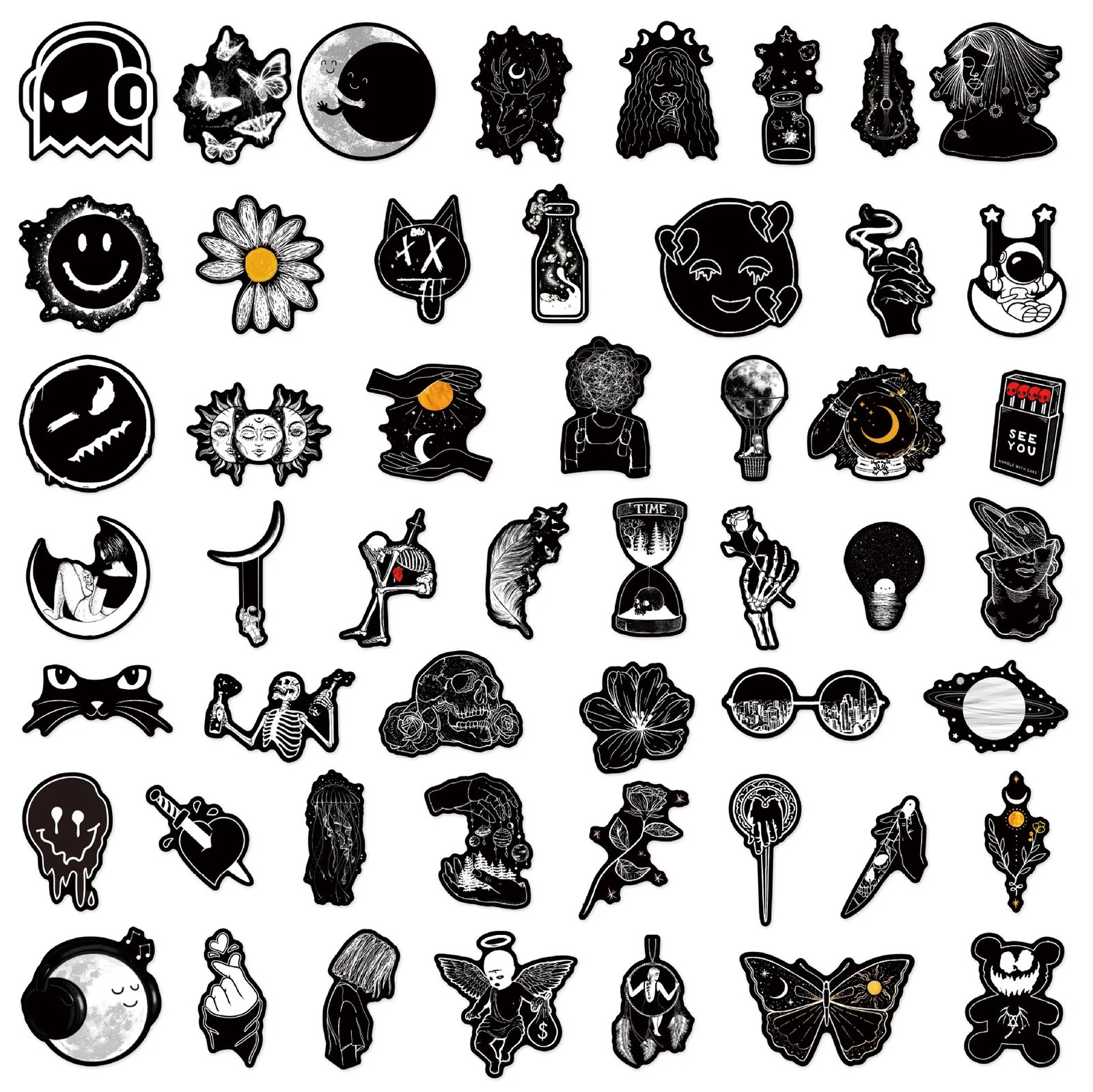 50Pcs Black And White Art Styling Stickers Laptop Luggage Phone Case Guitar Fridge Car Motorcycle Cool Ins Decals - Image 6
