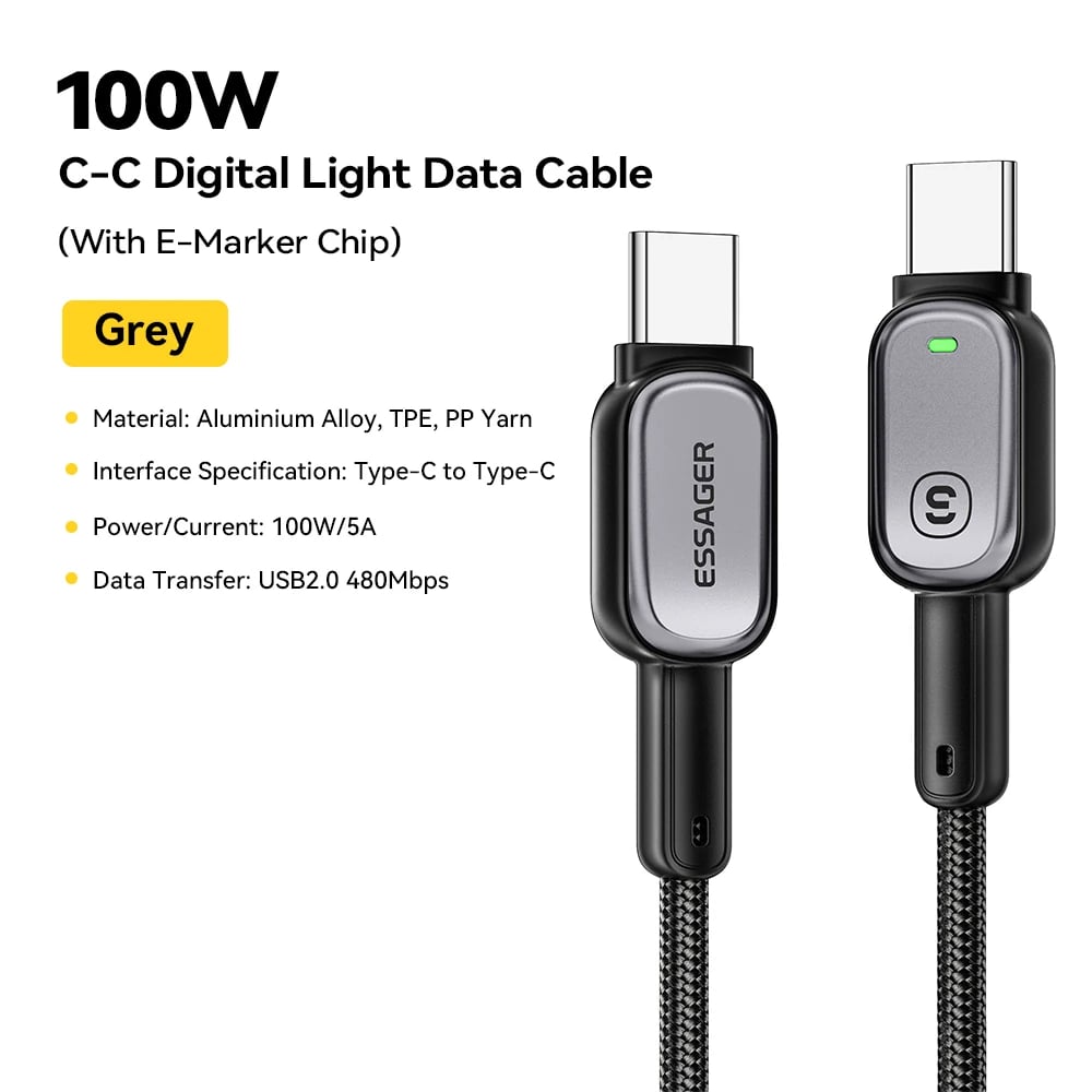 Essager 100W Type C To Type C Cable For iPhone16 15 Xiaomi Samsung Huawei PD Fast Charging For Macbook Tablet Laptop LED Cable - Image 8