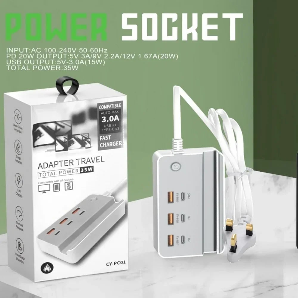 USB Type C Phone Charger Socket 35W 6 Ports Fast Charging Desktop Power Strip With Phone Holder For iPhone Samsung Xiaomi Huawei - Image 11