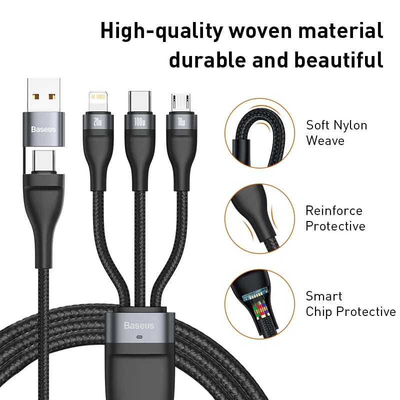 Baseus 3 in 1 USB Type C Cable for iPhone 15 14 13 12 Pro Charger Cable 100W Micro USB Type C Cable for Macbook Samsung Xiaomi - Image 3